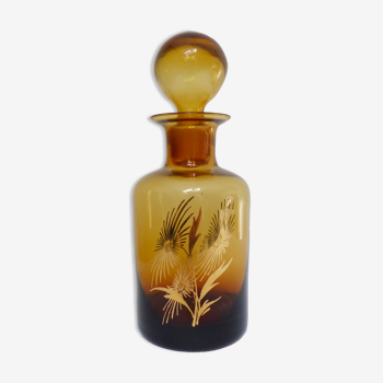 Decorated and signed perfume bottle, brown glass, painted "by hand Clary Paris"