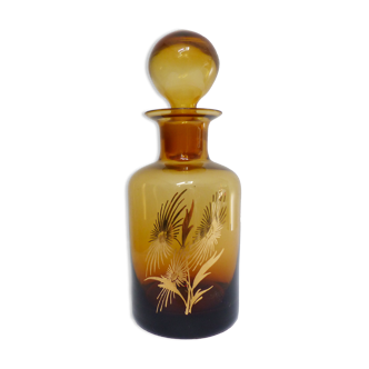 Decorated and signed perfume bottle, brown glass, painted "by hand Clary Paris"