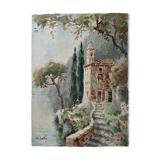 Watercolor painting "Monastery" Italy early XX ° by W. Scotty