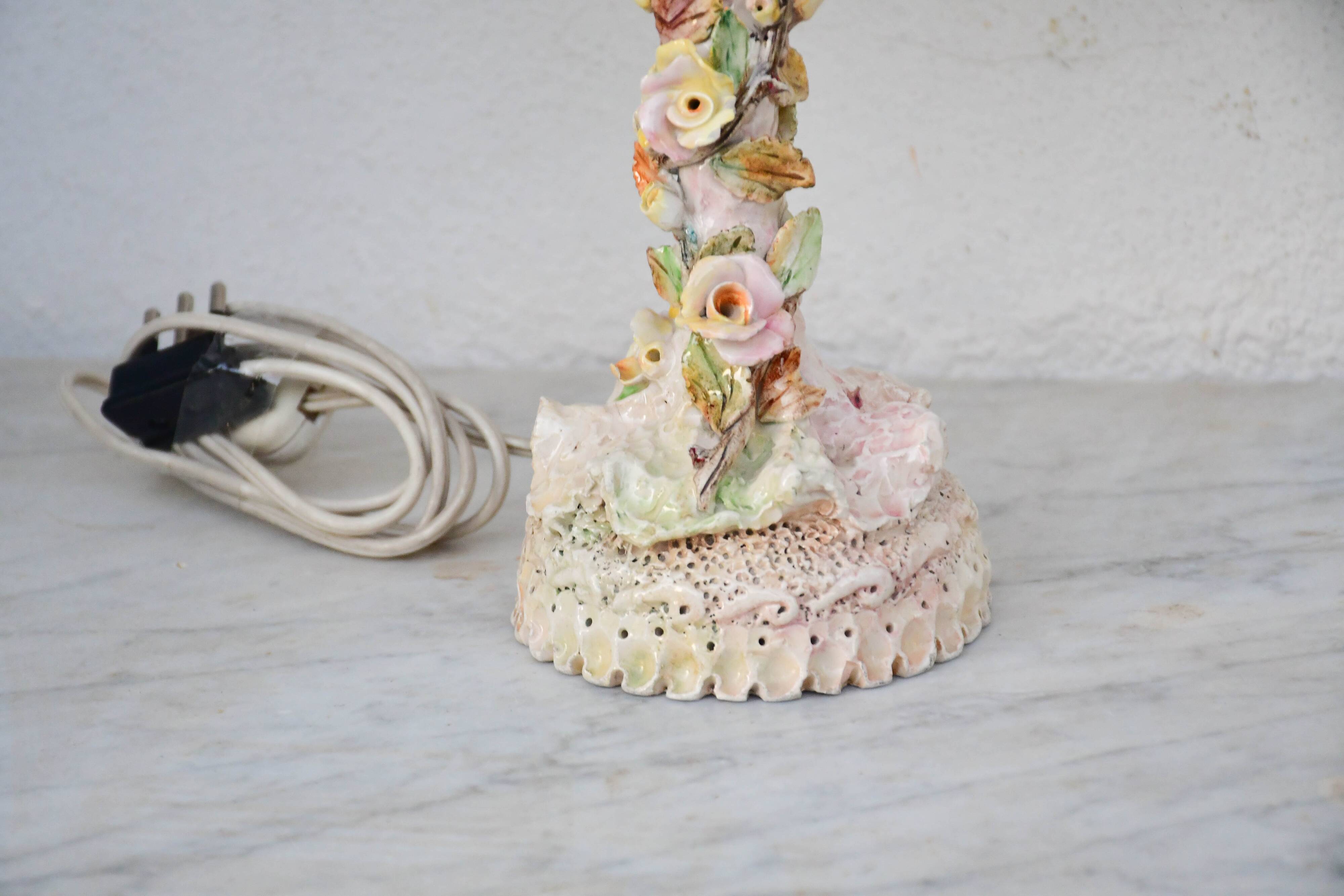 Set of 2 midcentury Italian ceramic floral table lamps