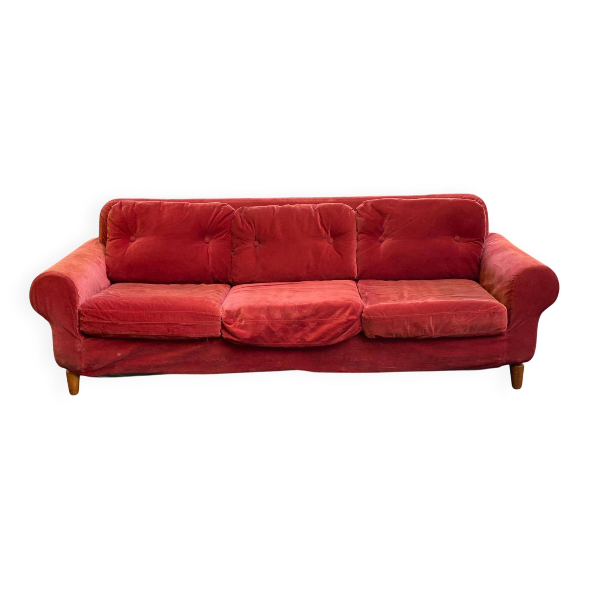Vintage Scandinavian 3-seater burgundy velvet sofa