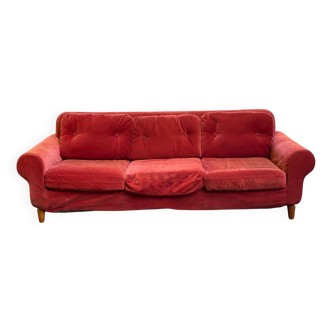 Canapé vintage scandinave 3 places velours bordeaux