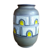 Vintage Ceramic Vase with White and Yellow Pattern - 1960s - Mid-Century Modern - Austria