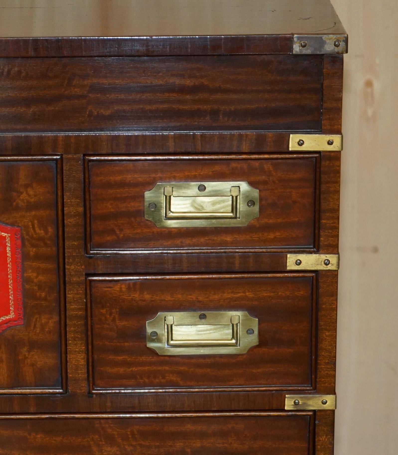 Vintage military commode FINE hardwood, brass and leather.