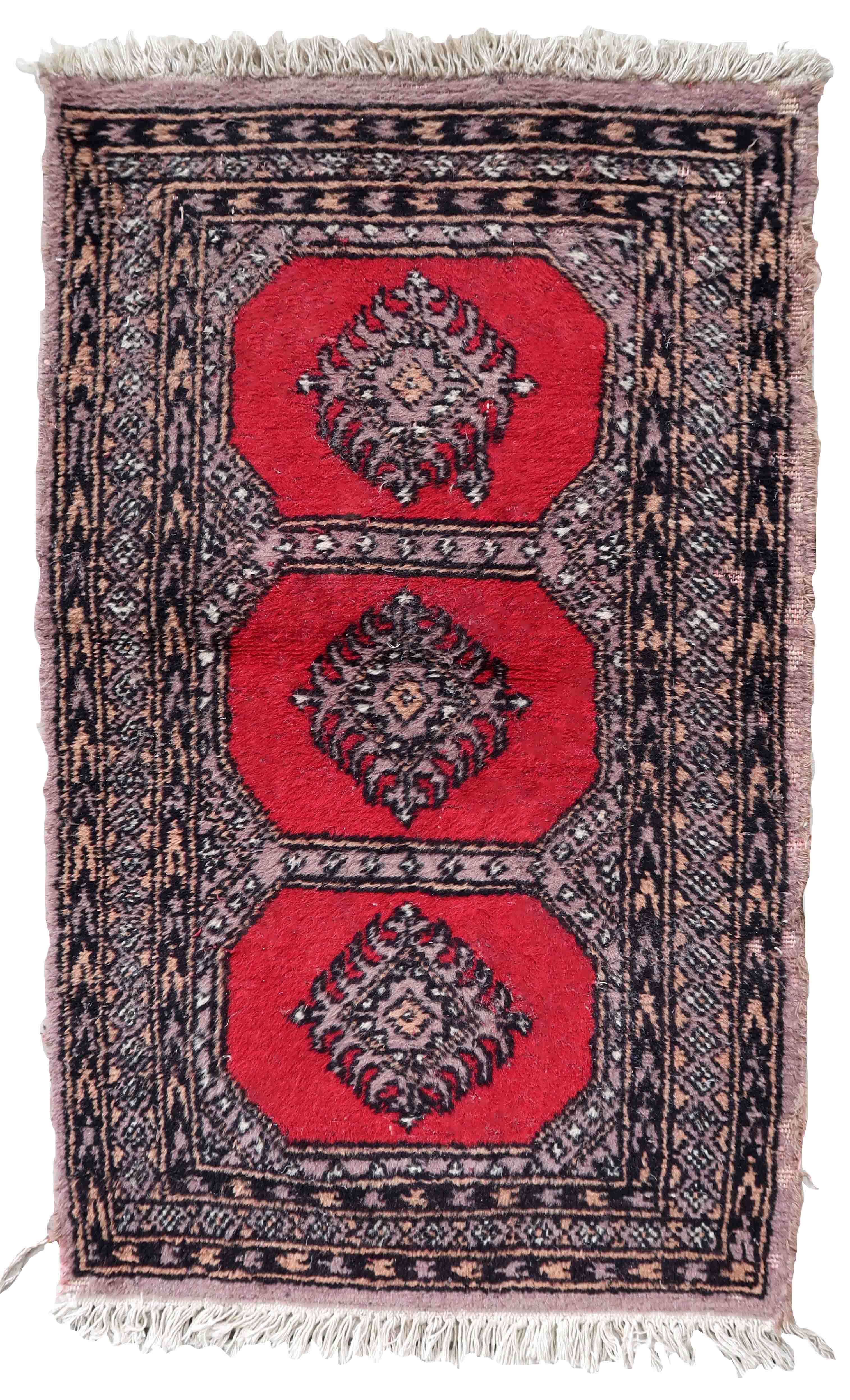 Vintage carpet Uzbek Bukhara handmade 63cm x 103cm 1970s