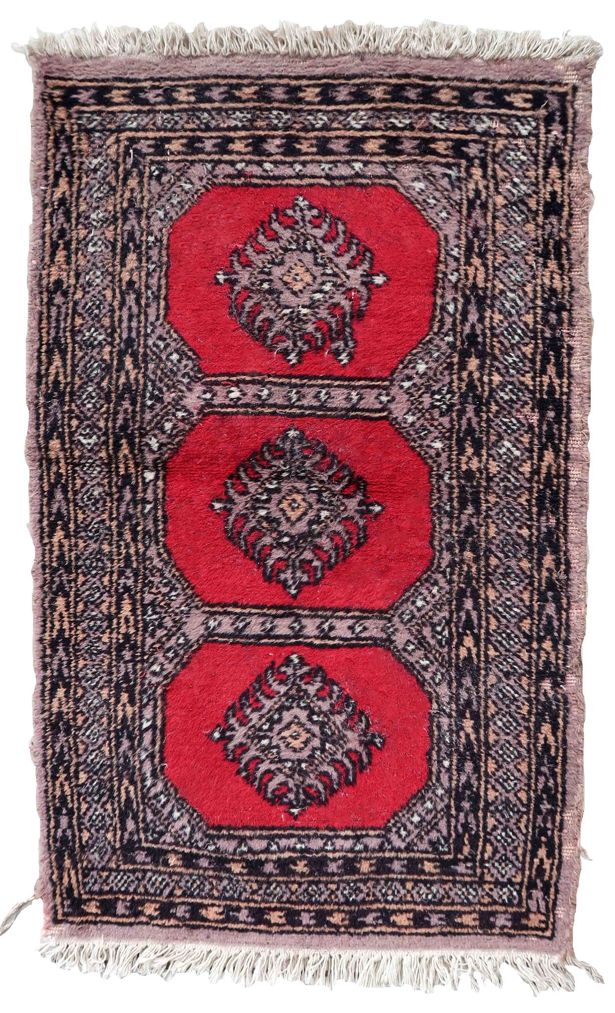 Vintage carpet Uzbek Bukhara handmade 63cm x 103cm 1970s