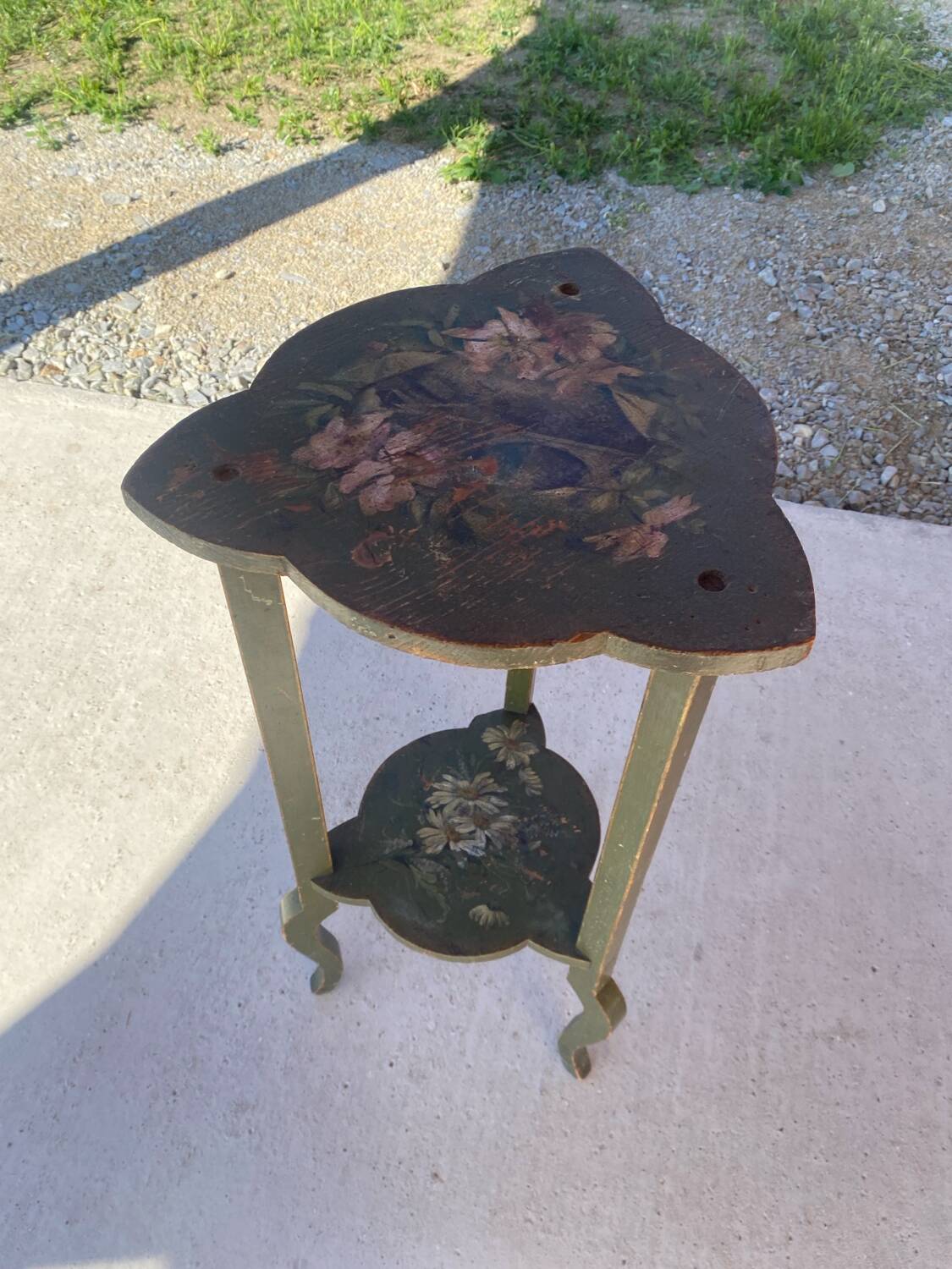 Wooden pedestal table or side table painted with floral motifs