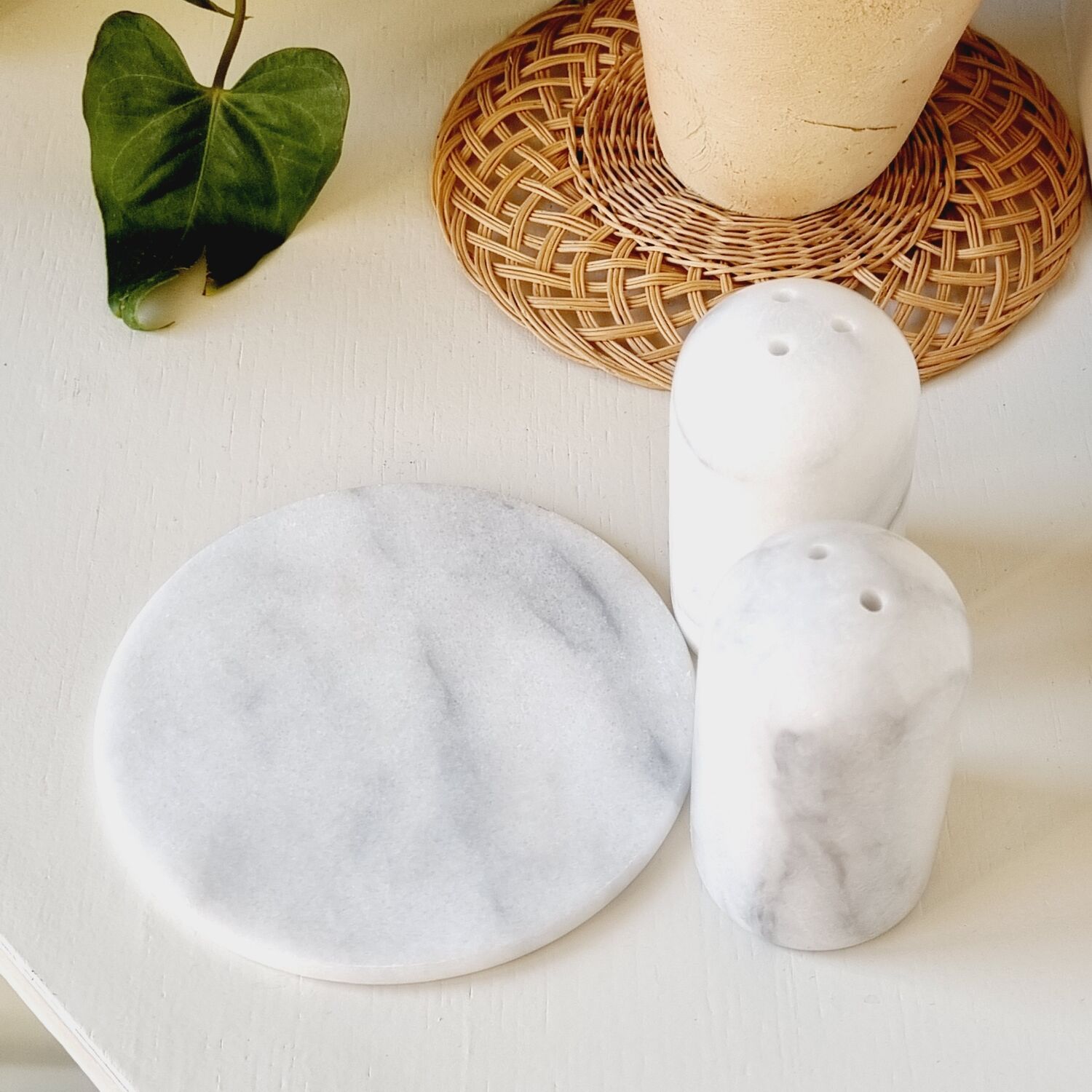 Salt and pepper on marble base