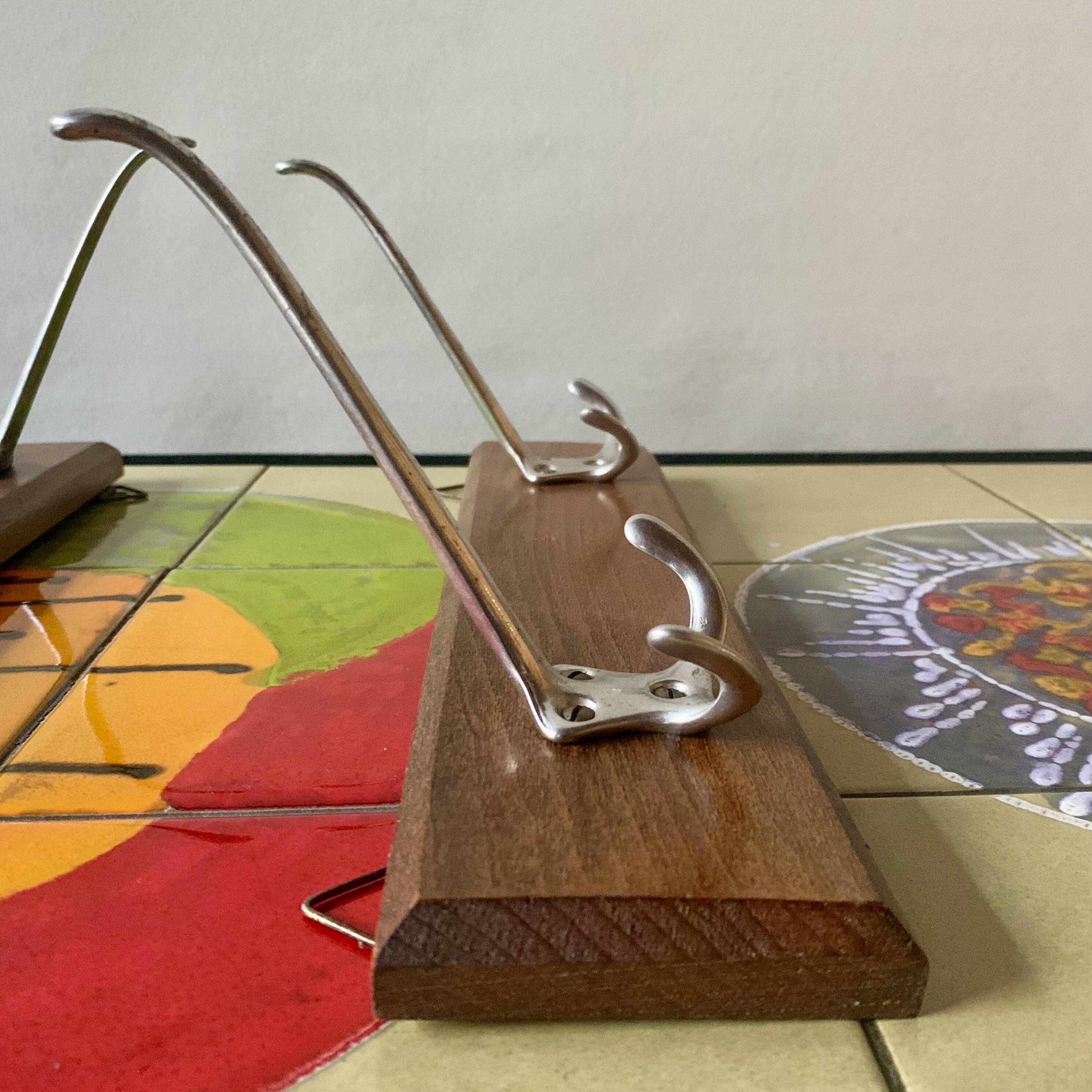 Pair of vintage wooden wall coat racks - double coat hook