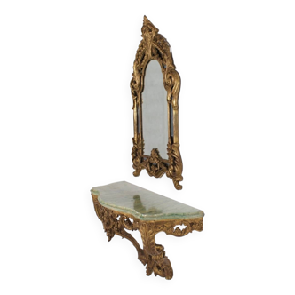 Wall console & its beaded mirror.