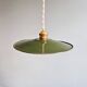 Pair of industrial pendant lights in green enamelled sheet metal
