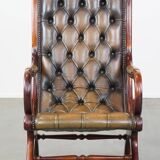 Green Vintage English Chesterfield Armchair with Wood Accents