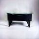 Vintage round coffee table with glass, wood and tiles