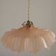 French Vintage 1930s Pink Frilled Glass Shade Hanging Light Brass Fittings