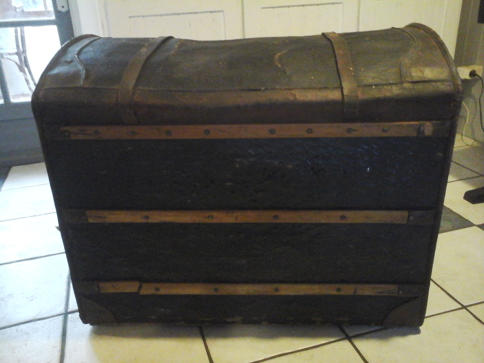 Leather travel trunk
