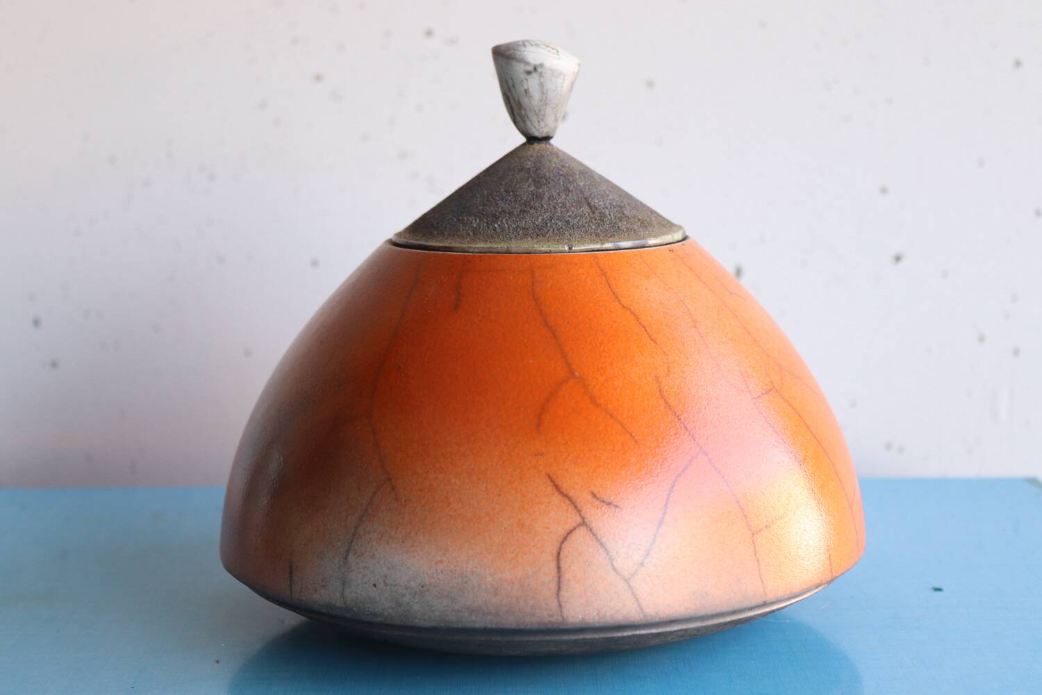 Raku ceramic bonbonnière signed