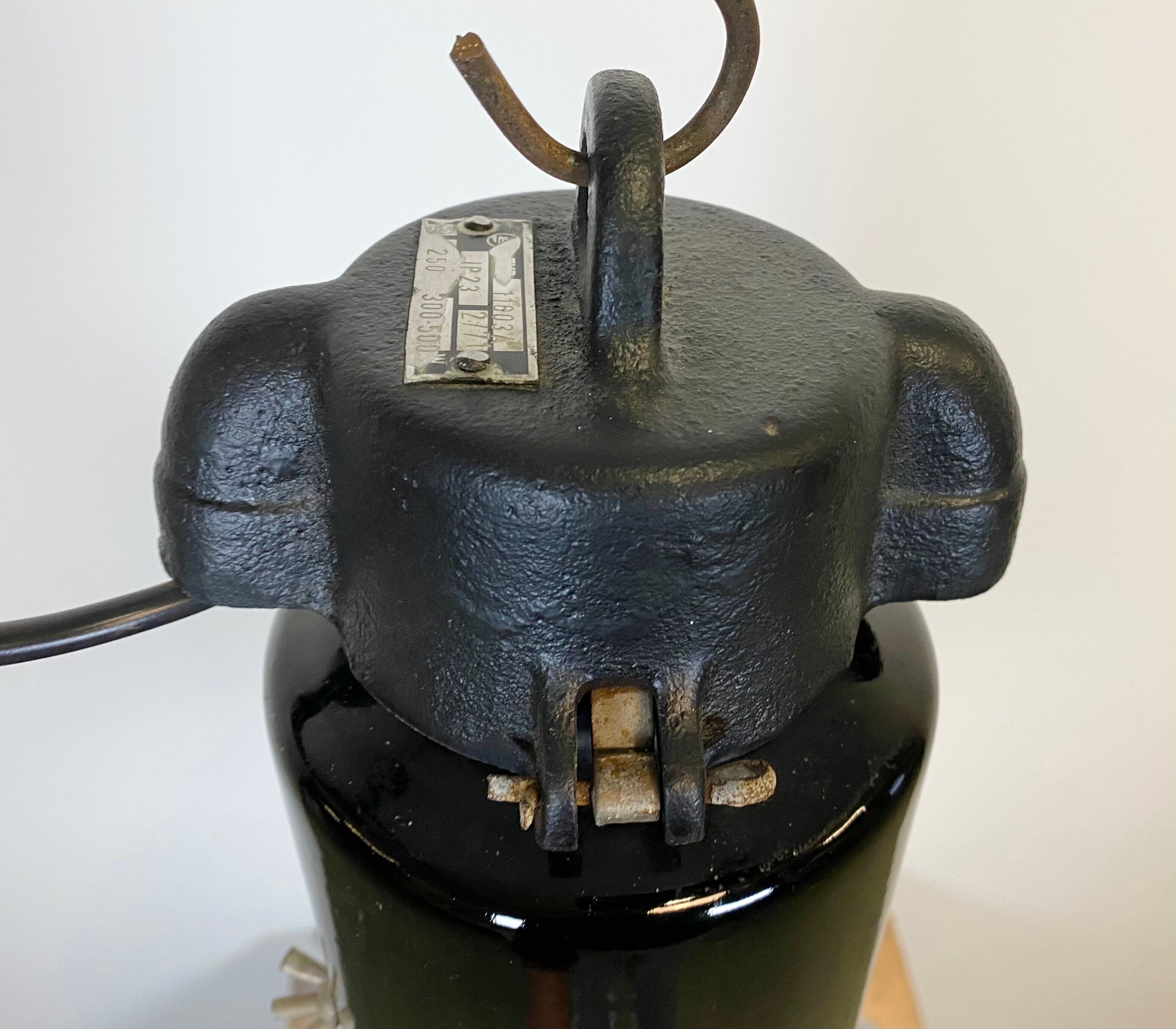 Industrial bauhaus black enamel pendant lamp, 1930s