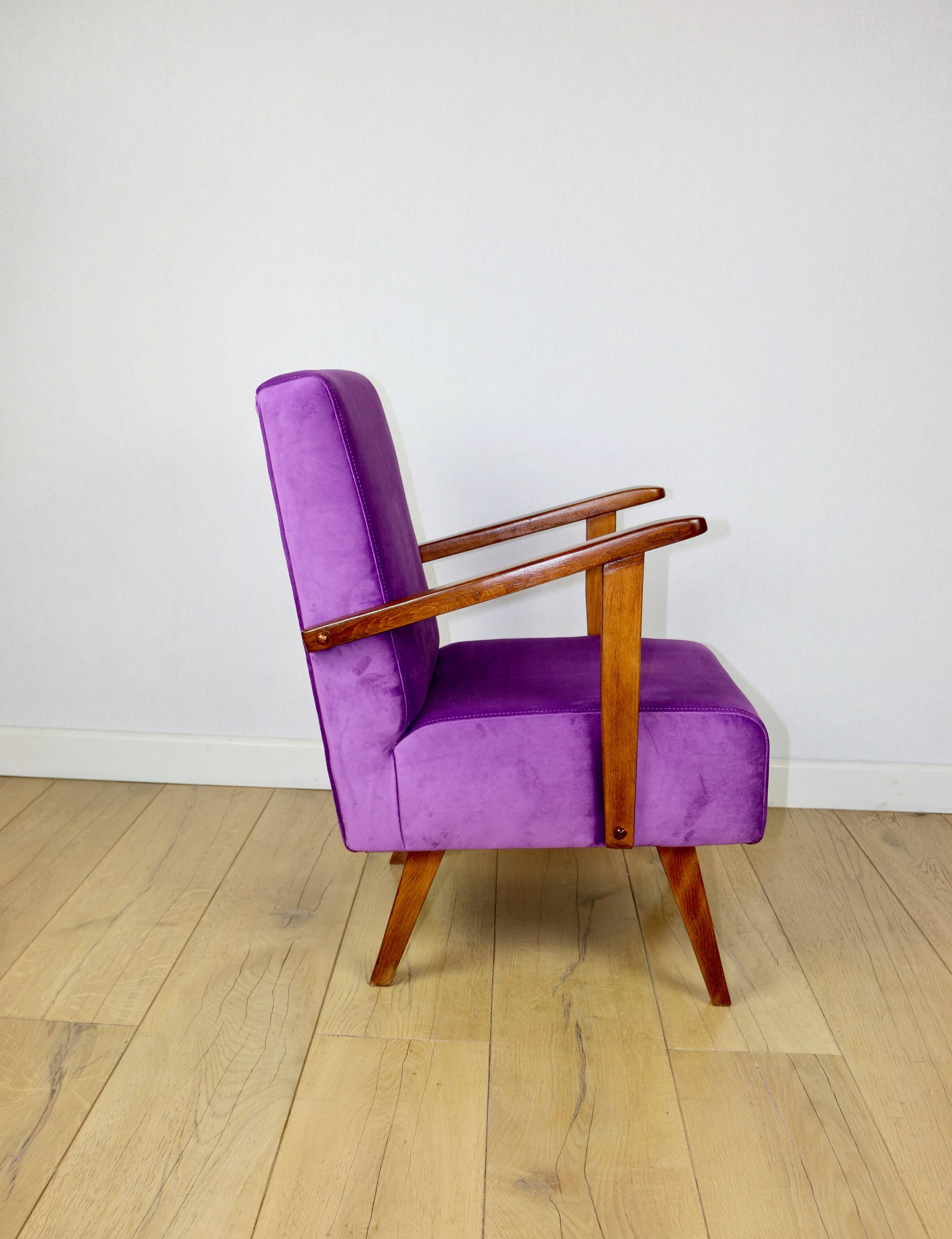 Vintage loft armchair purple velvet - 2 pieces available