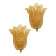 Set of Two Transparent and Gold Graniglia “Leaf” Murano Glass Wall Sconces