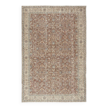 Vintage Handmade Turkish Red Wool Area Rug with Floral Design for Home and Office Decor
