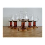 Set of 6 stemmed glasses 70's
