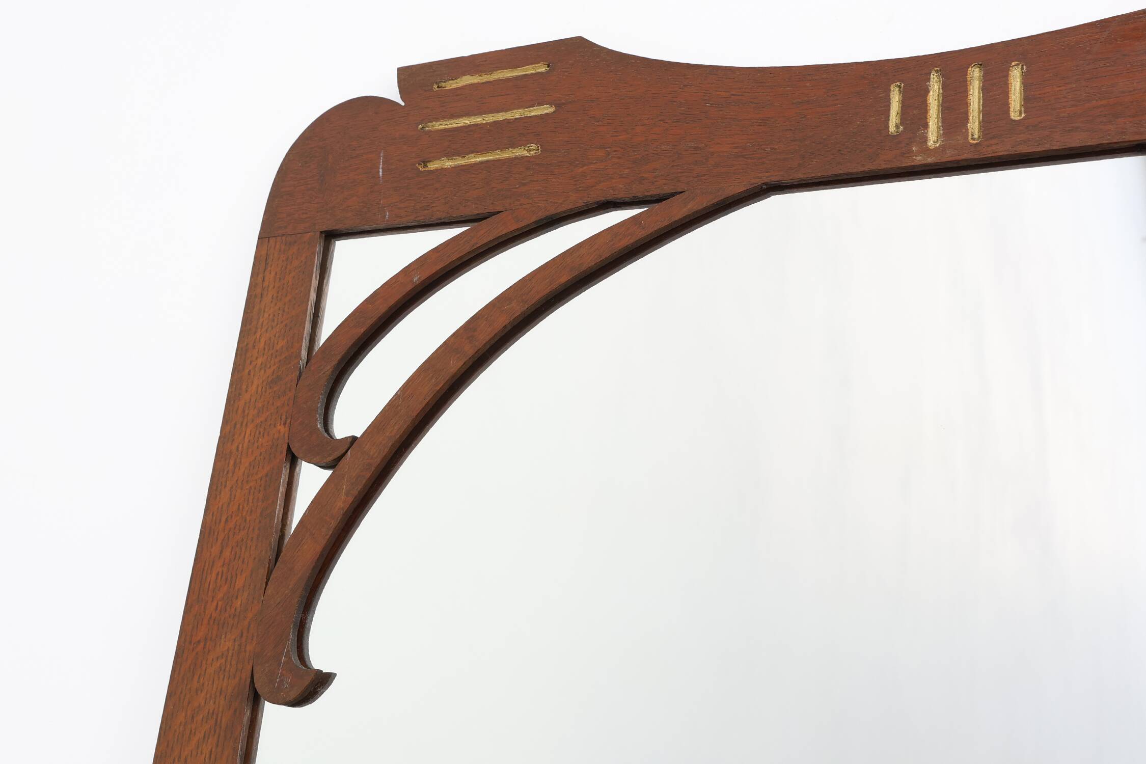 Miroir Art Nouveau en chêne avec incrustation dorée, France vers 1915