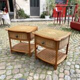Set of 2 vintage rattan bedside tables
