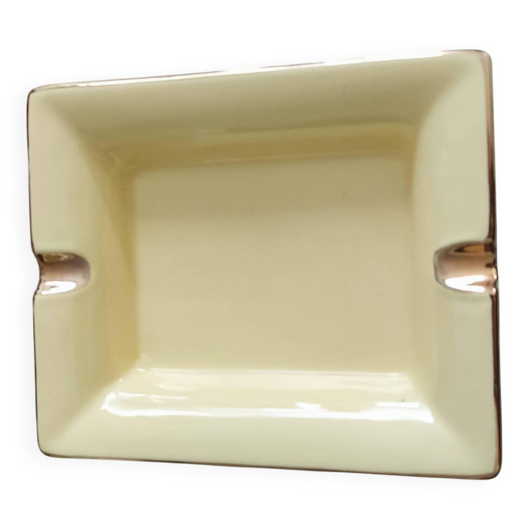 Vintage fine yellow and gold porcelain ashtray.