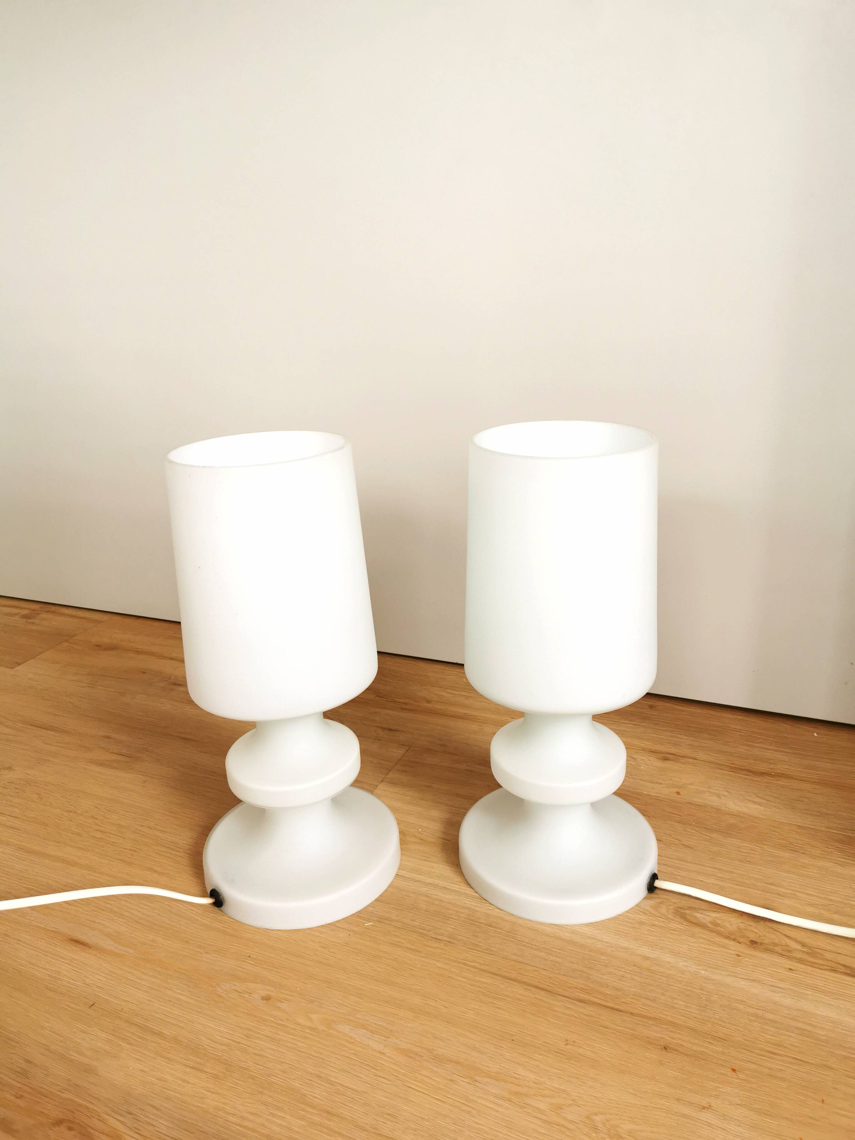 Set of 2 Vintage White Glass Table Lamp by Ivan Jakes, Czechoslovakia 1960s