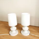 Set of 2 Vintage White Glass Table Lamp by Ivan Jakes, Czechoslovakia 1960s