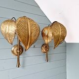 Large pair of brass floral wall sconces, 1960s