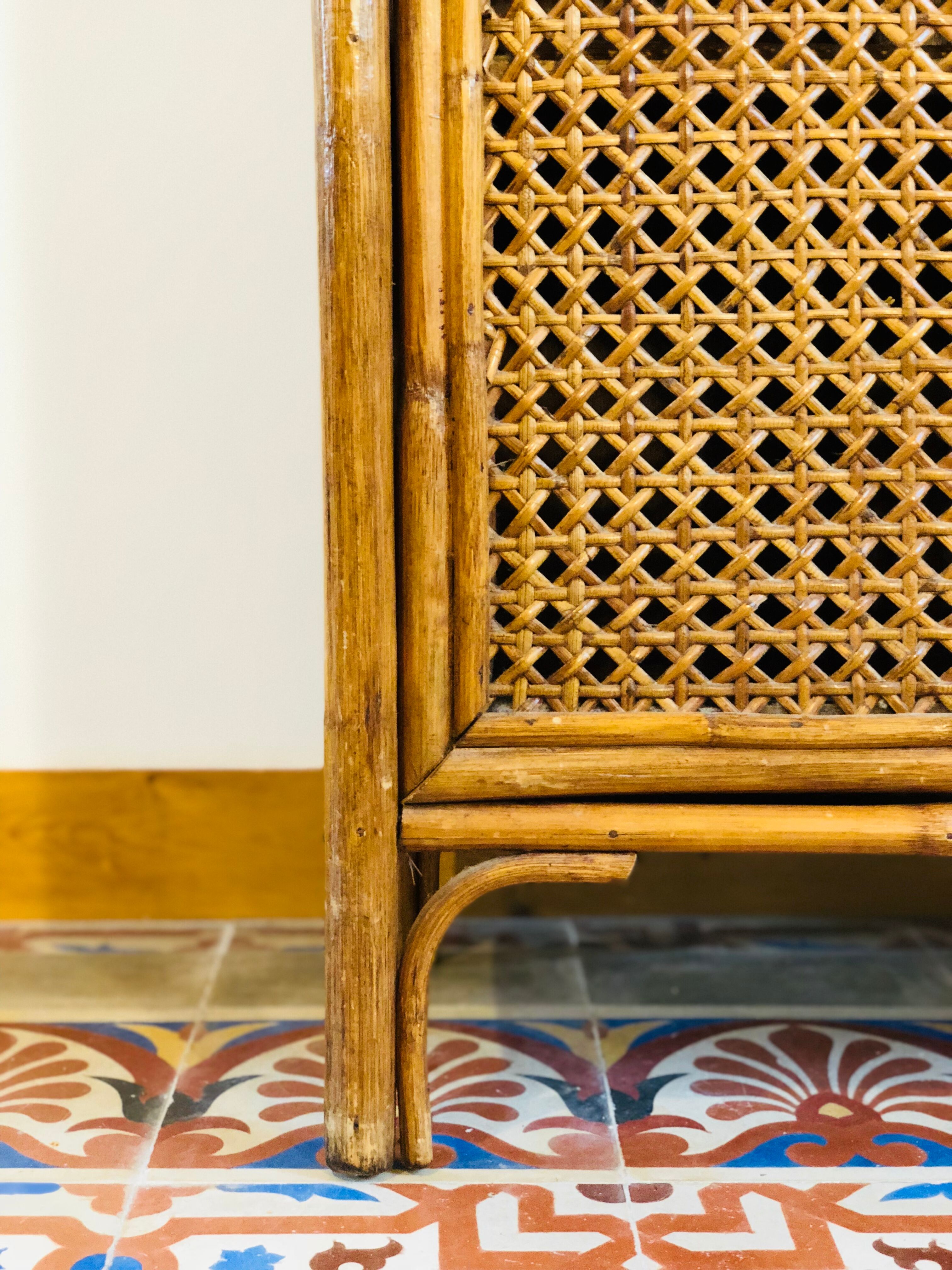 Bamboo and rattan storage cabinet