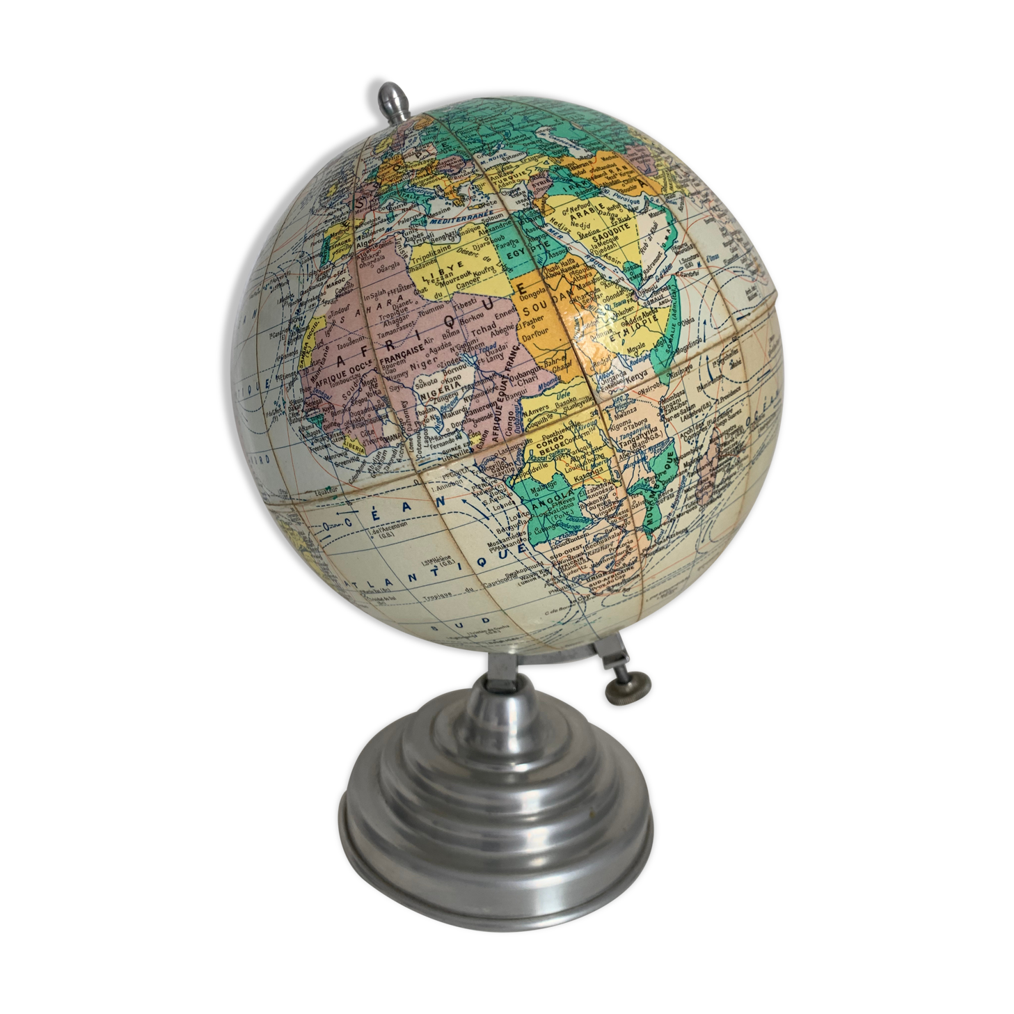 Vintage globe 1950 terrestrial Girard Barrère cream - 30 cm