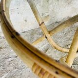 Round bamboo and rattan coffee table with glass top, circa 1960s
