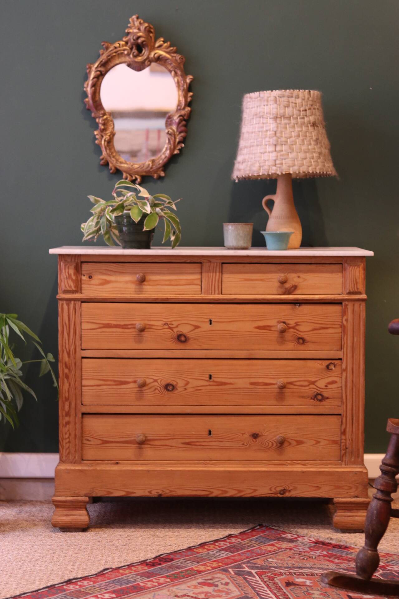 Antique chest of drawers in pitch pine, circa 1900
