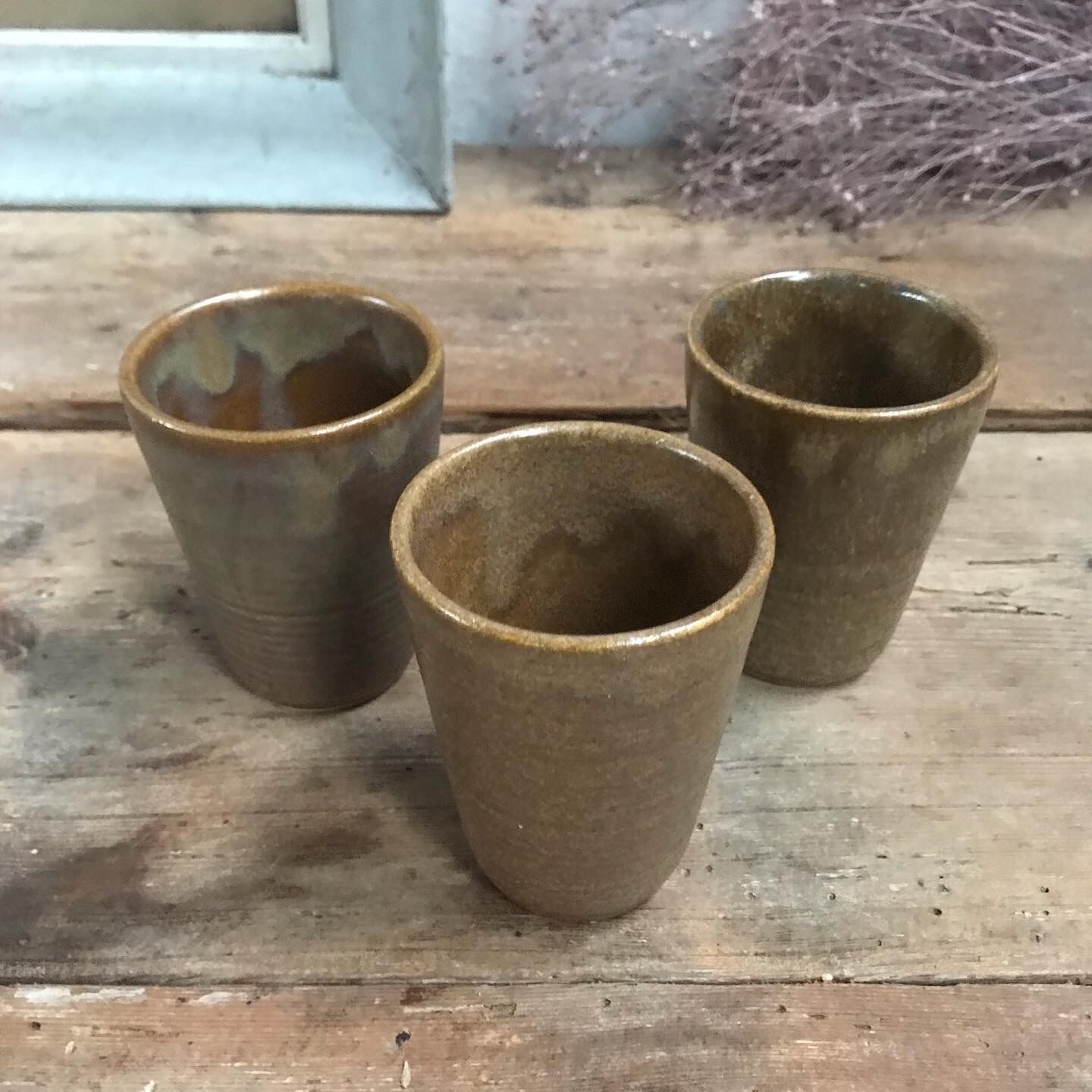 Trio of Digoin stoneware glasses