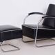 Bauhaus Armchair with Stool in Chrome attributed to Mücke-Melder, Czech, 1930s, Set of 2
