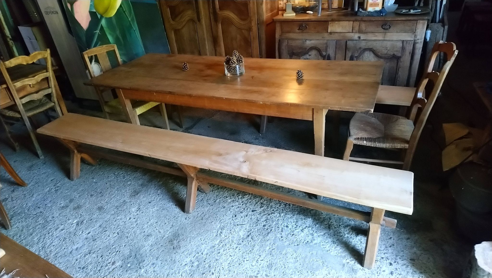 Pair of benches in oak and cherry 250x29x45