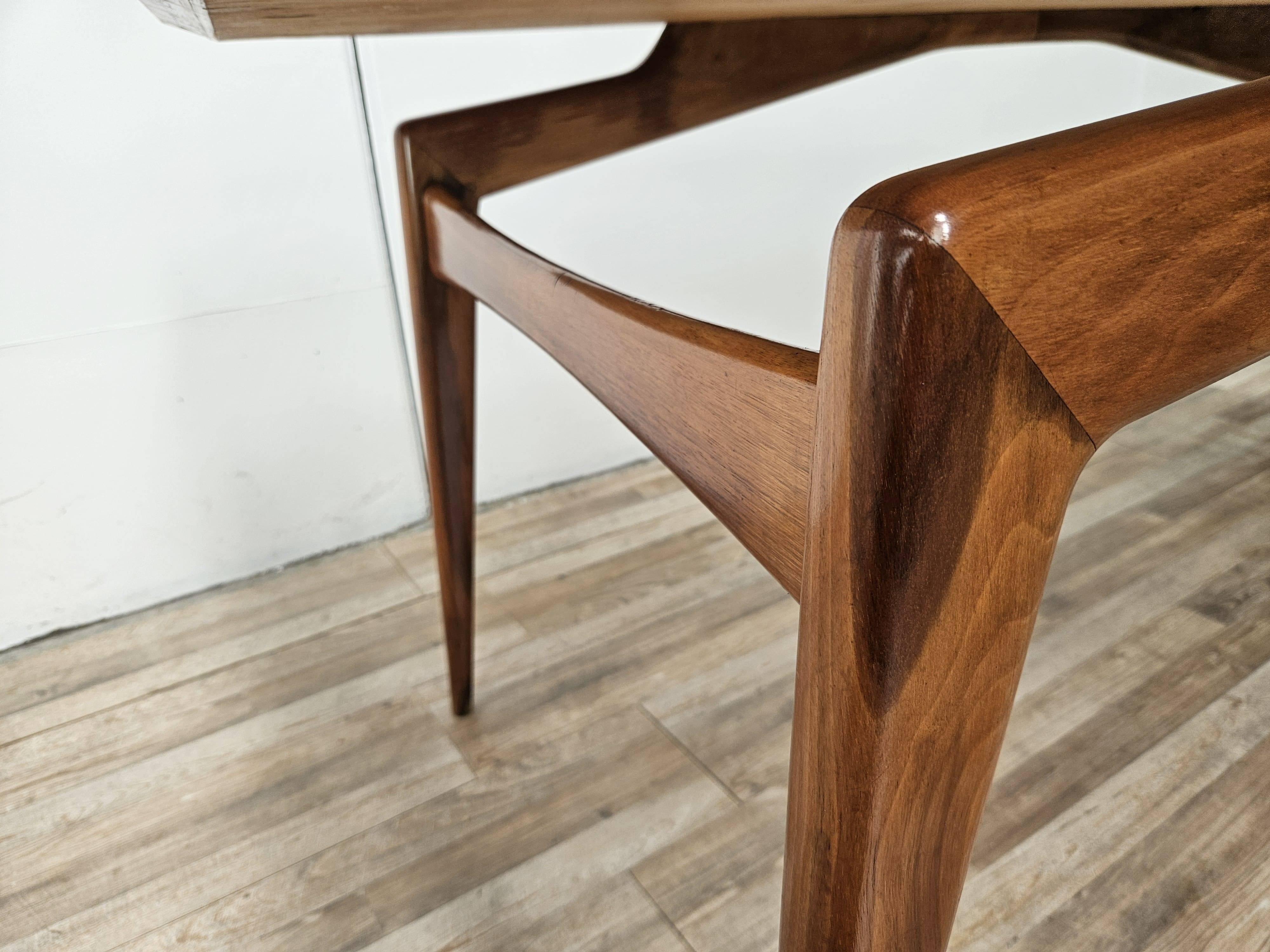 1950s wooden dining table with mirrored top