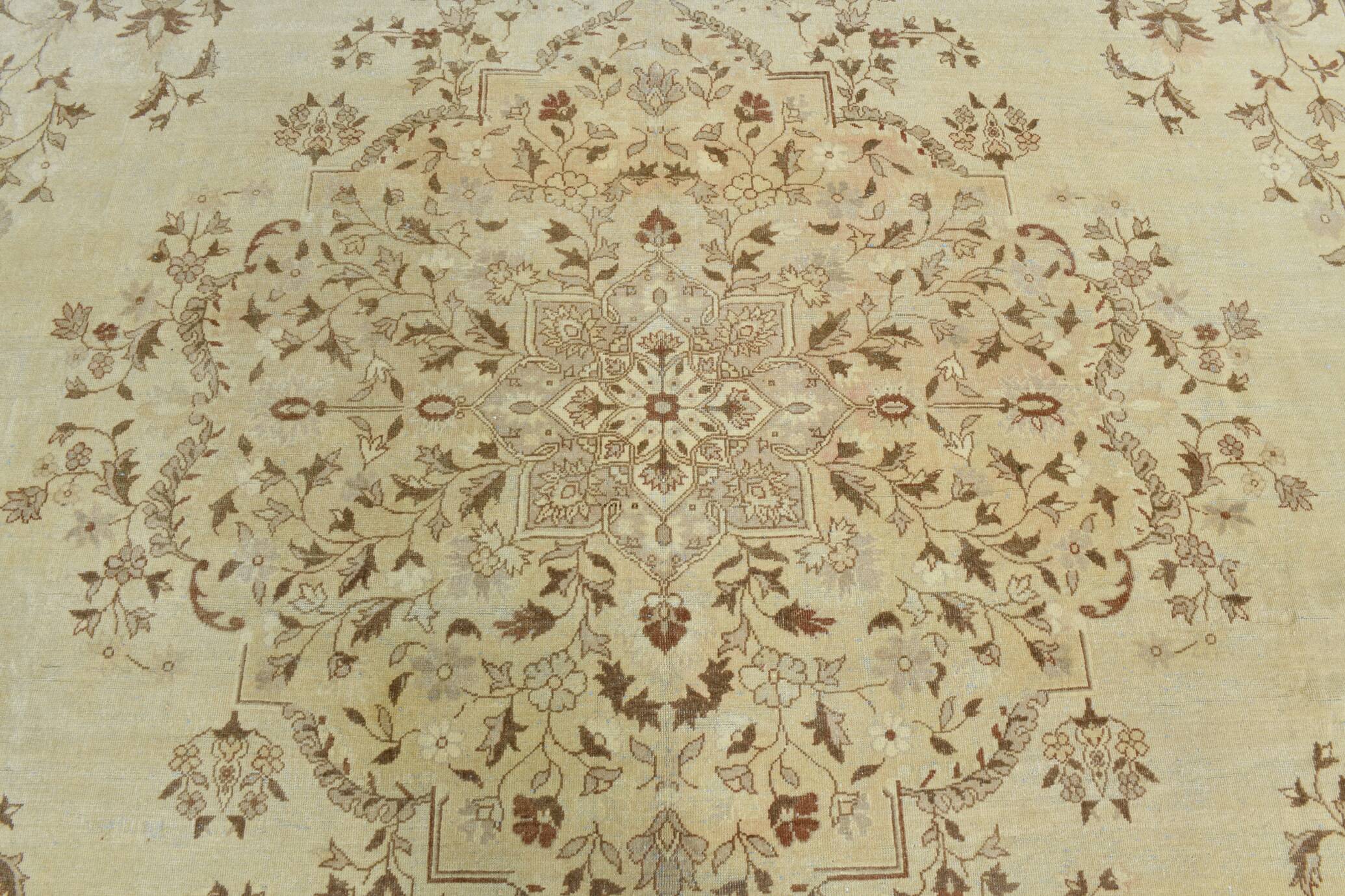 Tapis Vintage Beige Clair Motif Médaillon Floral Élégant, 354x458 Cm