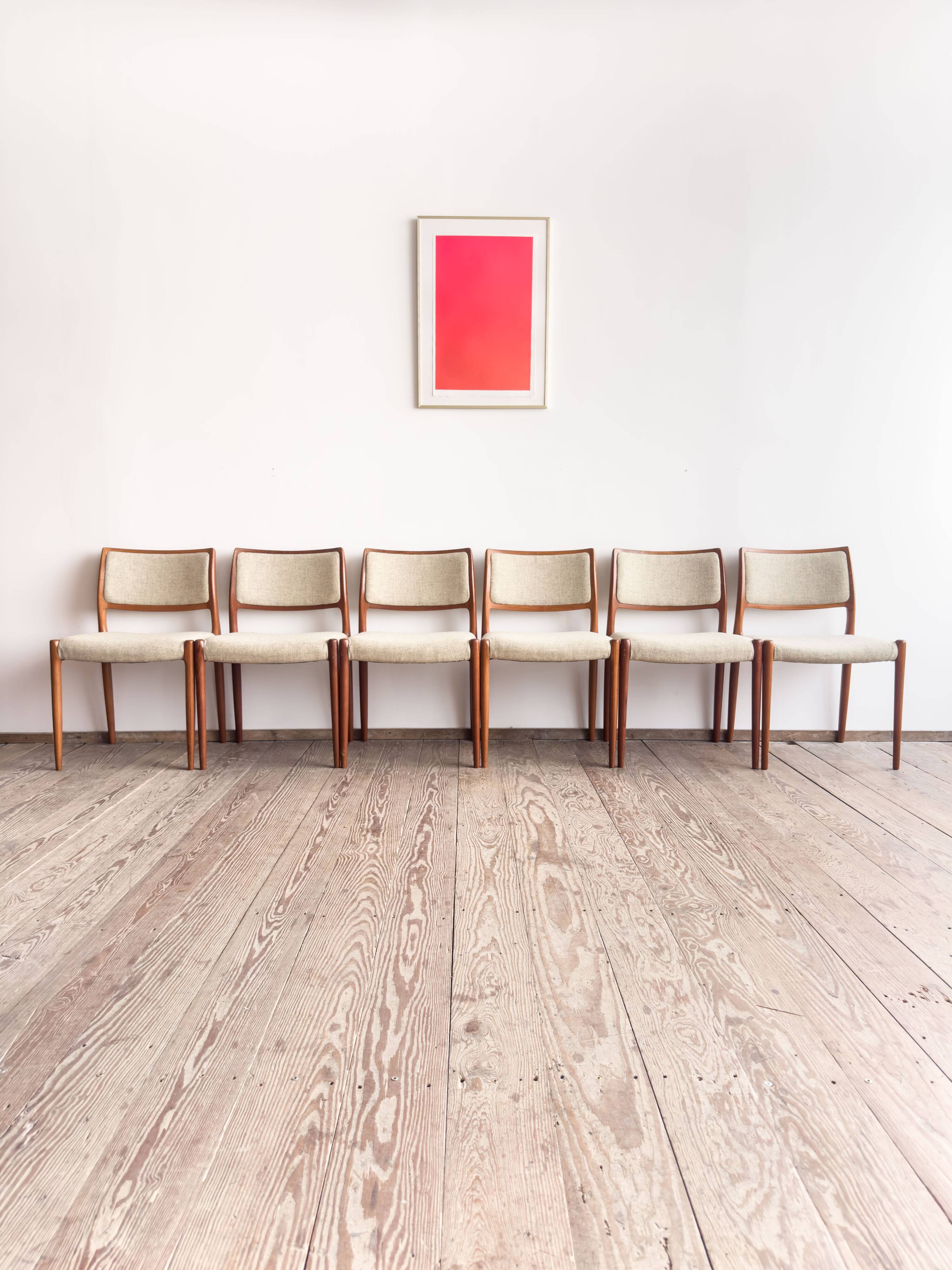 Set of 6 chairs #80 in teak by Niels O. Møller, JL Moller, Mid Century