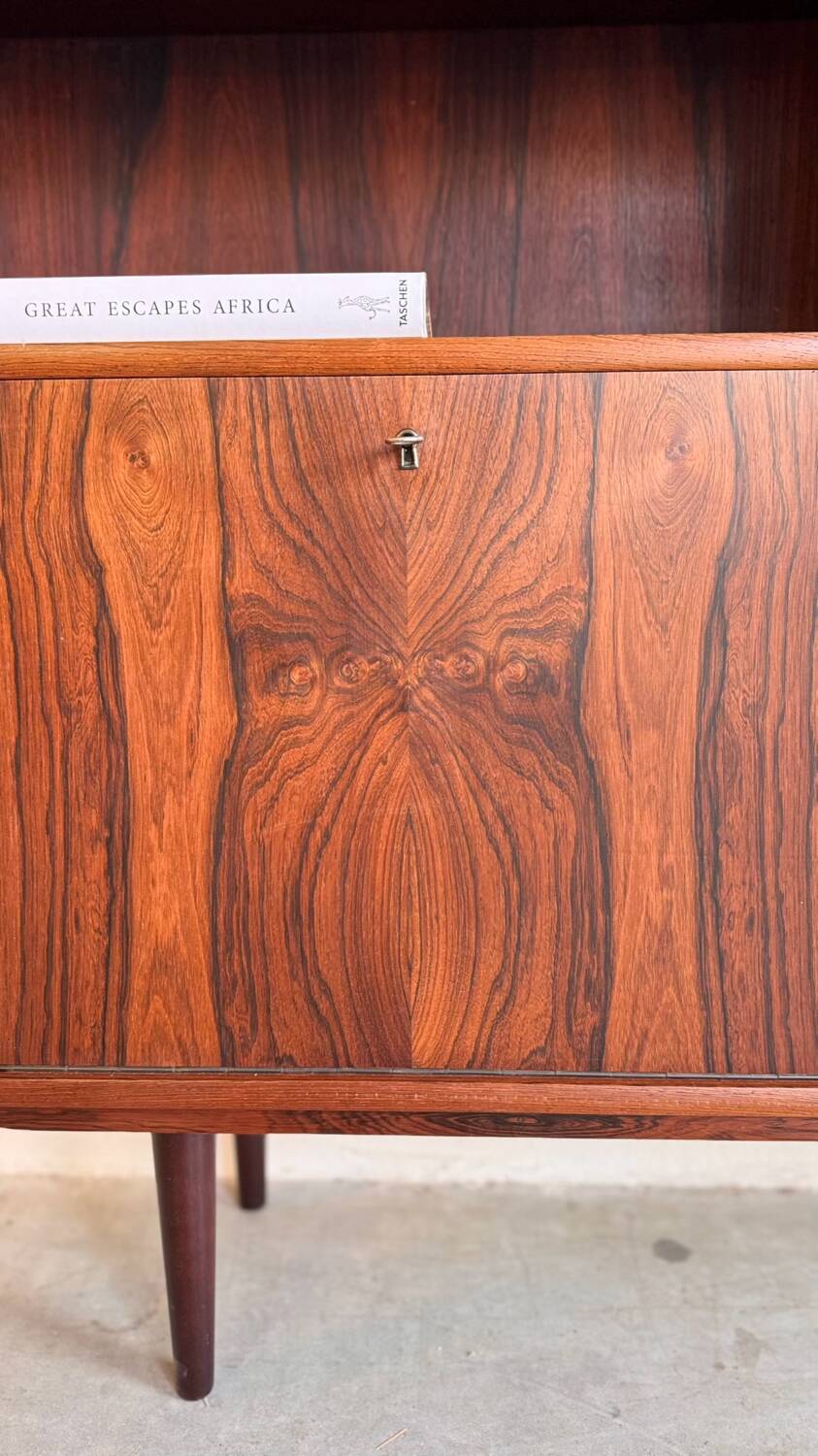 Vintage bookcase rosewood with flapdoor