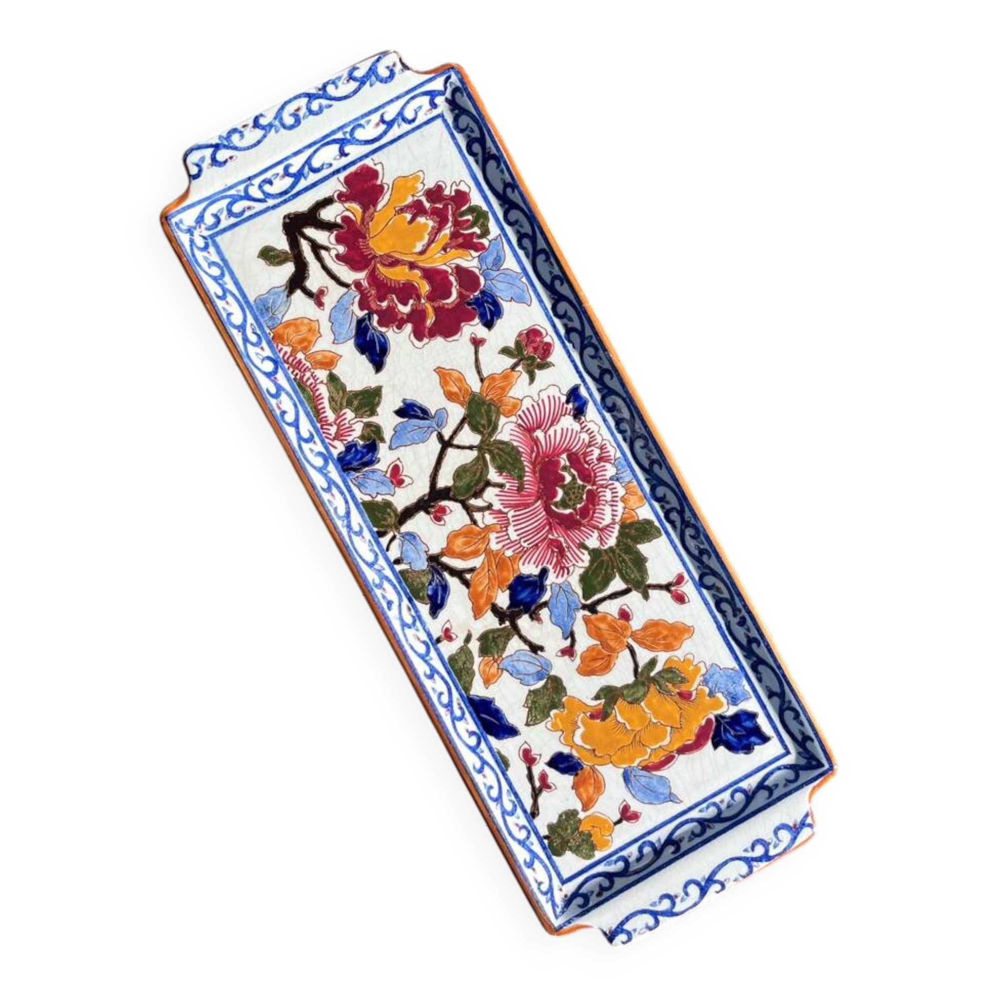 Gien earthenware cake dish with antique peony decoration
