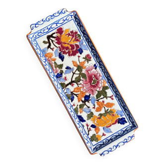Antique Gien earthenware cake dish with peony decoration