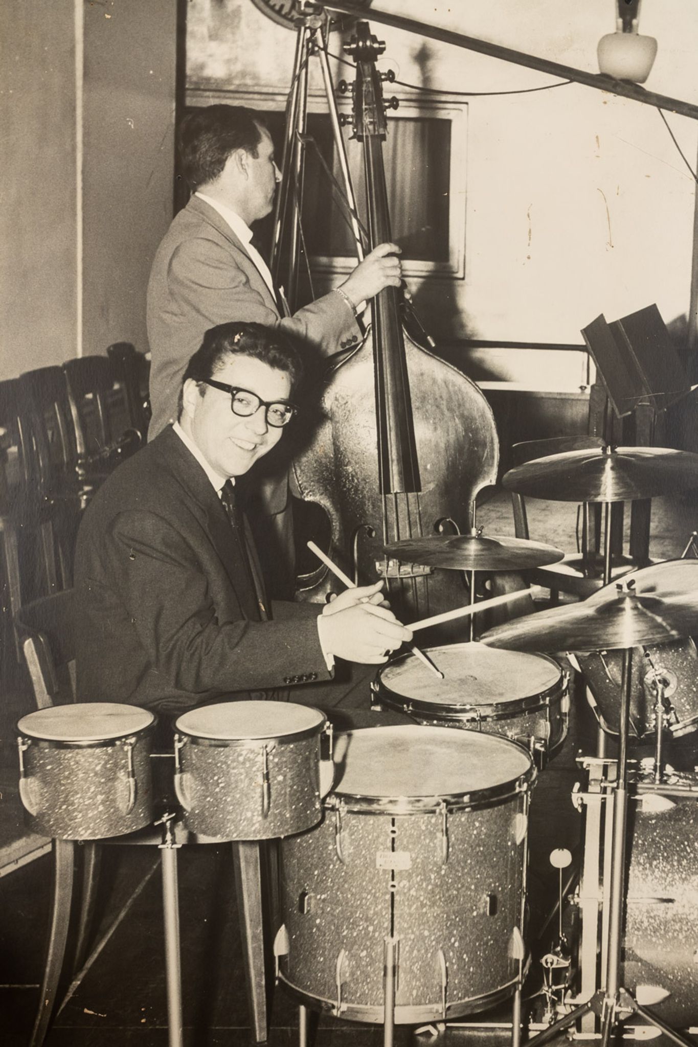 Jazz Band, 1940s b/w images on heavy wooden panels, 85 x 99 cm