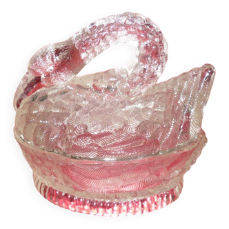 Swan-shaped glass butter dish