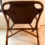 Pair of leather and bamboo armchairs