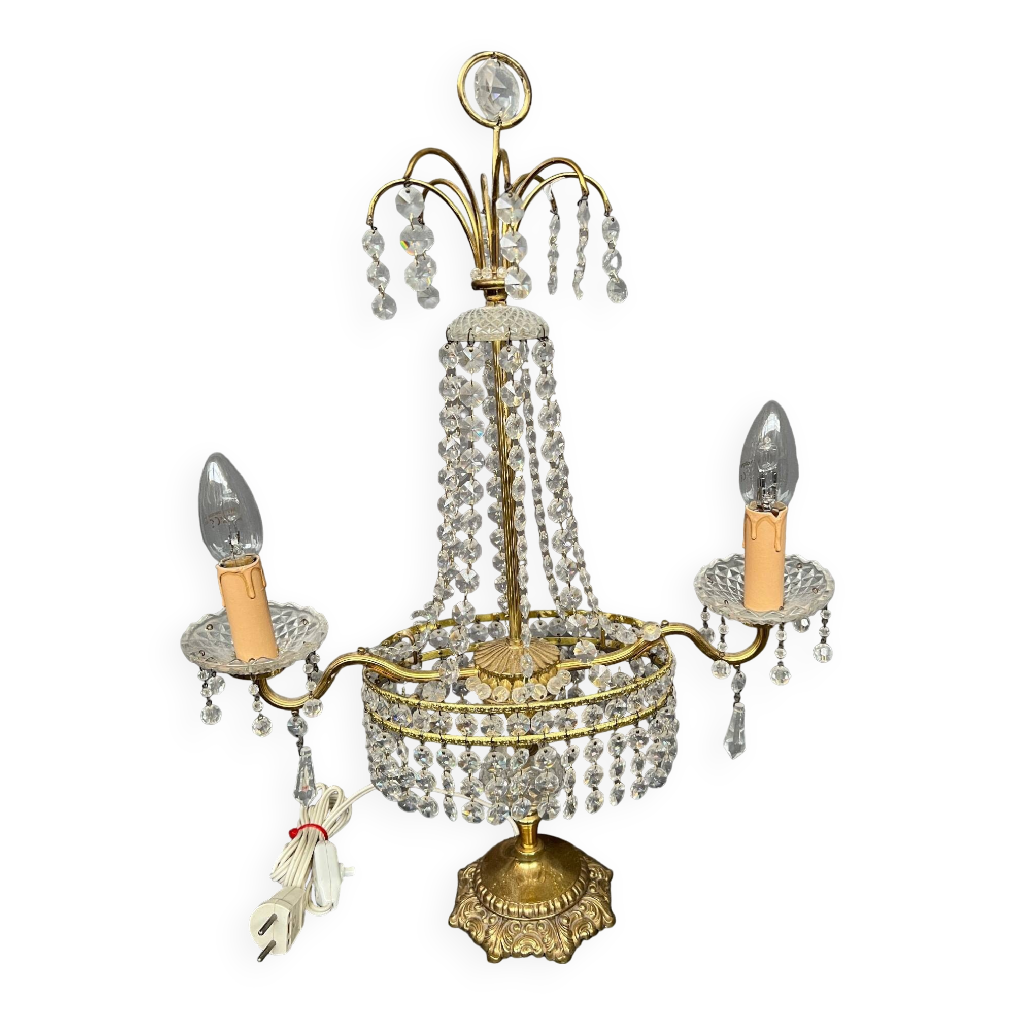 Girandole. Brass, crystal, bronze.