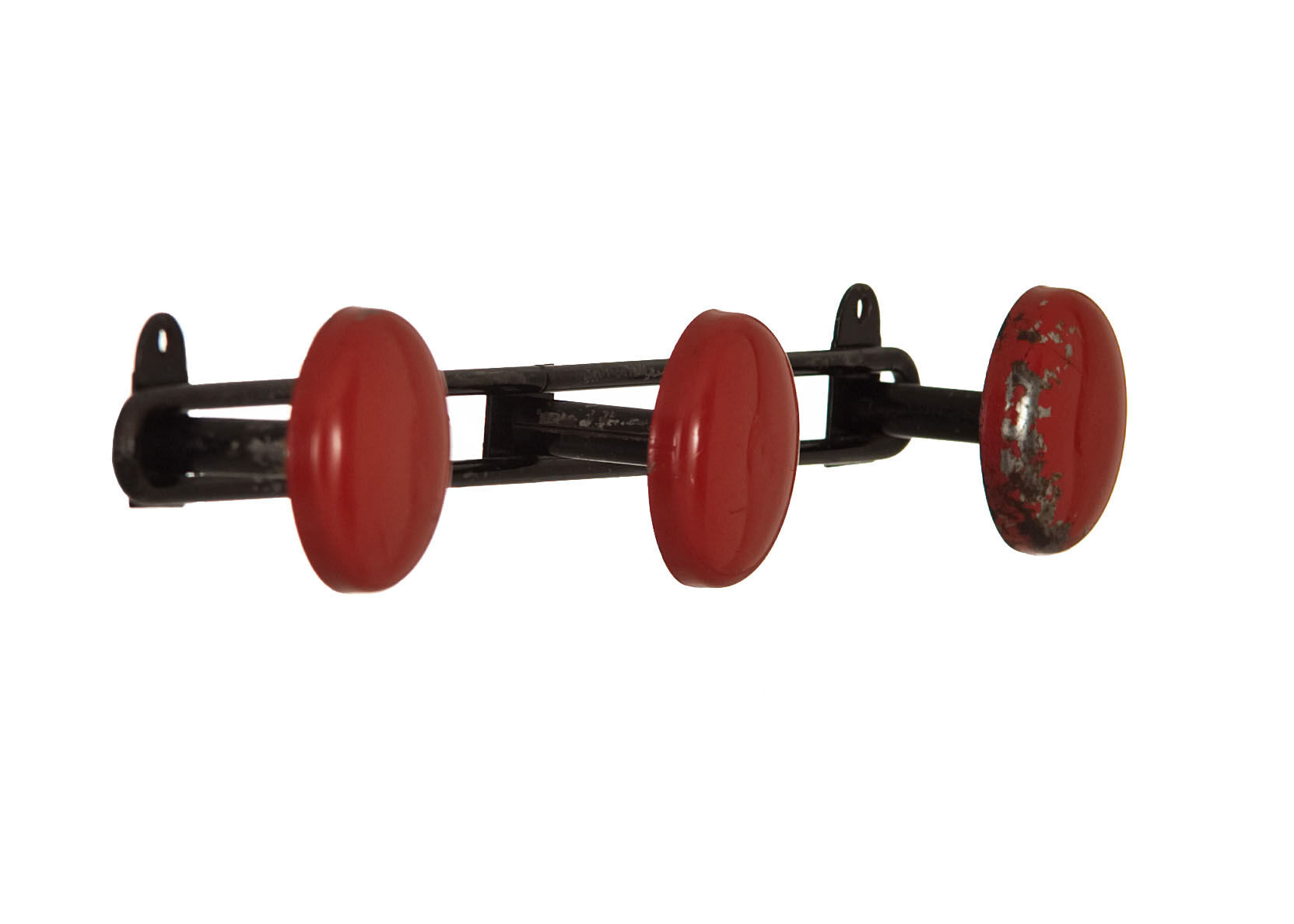 Vintage wall coat rack with 3 hooks red 1950 60