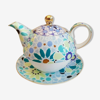 Teapot geometric decoration blue golden green